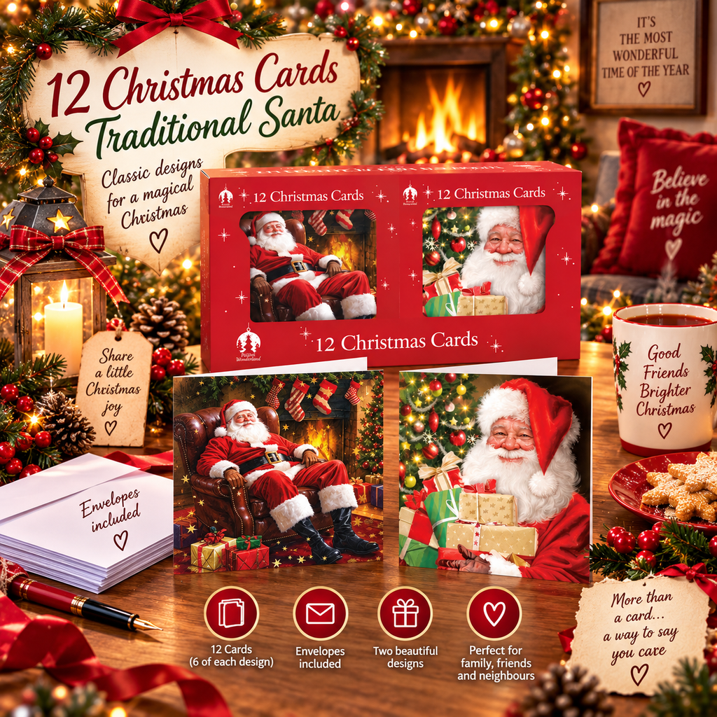 12 Christmas Cards - Traditional Santa