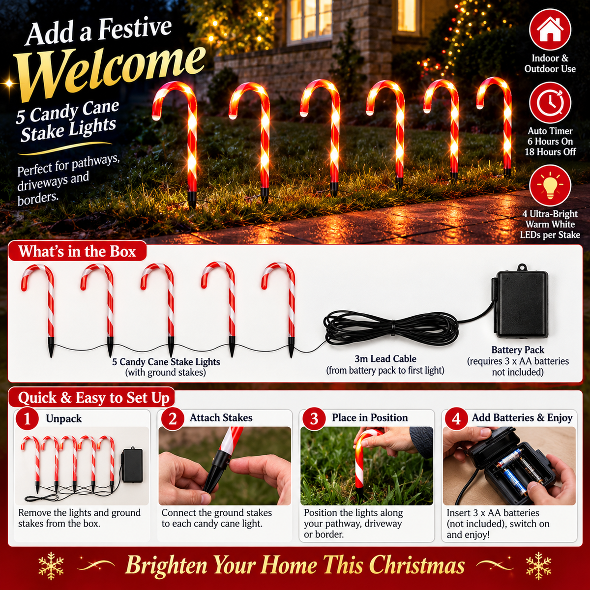 Candy Cane Stake Lights 5pk