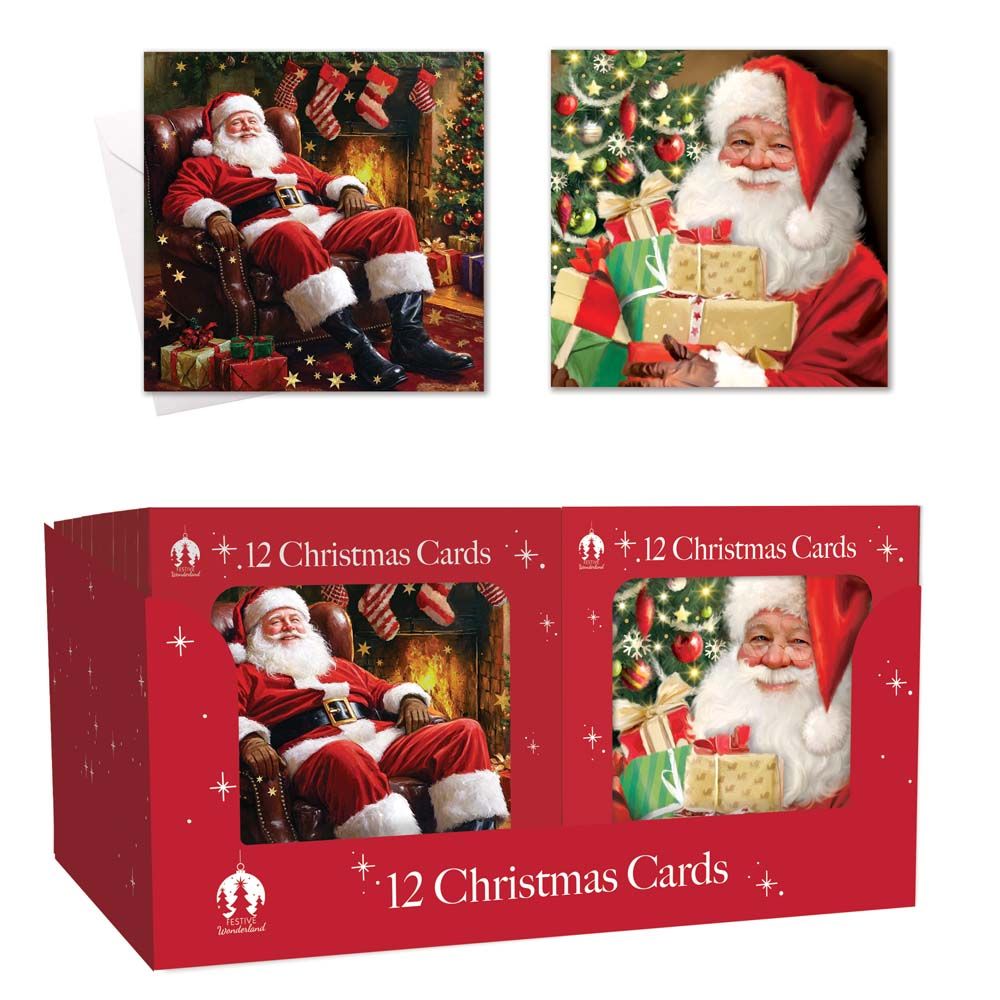 12 Christmas Cards - Traditional Santa