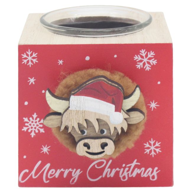 Pom Pom  Festive Tealight Holder - Cow