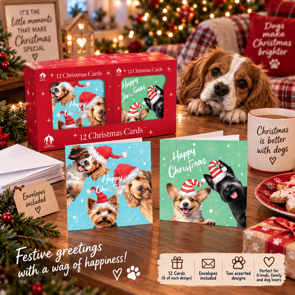 12 Christmas Cards - Cheeky Dogs