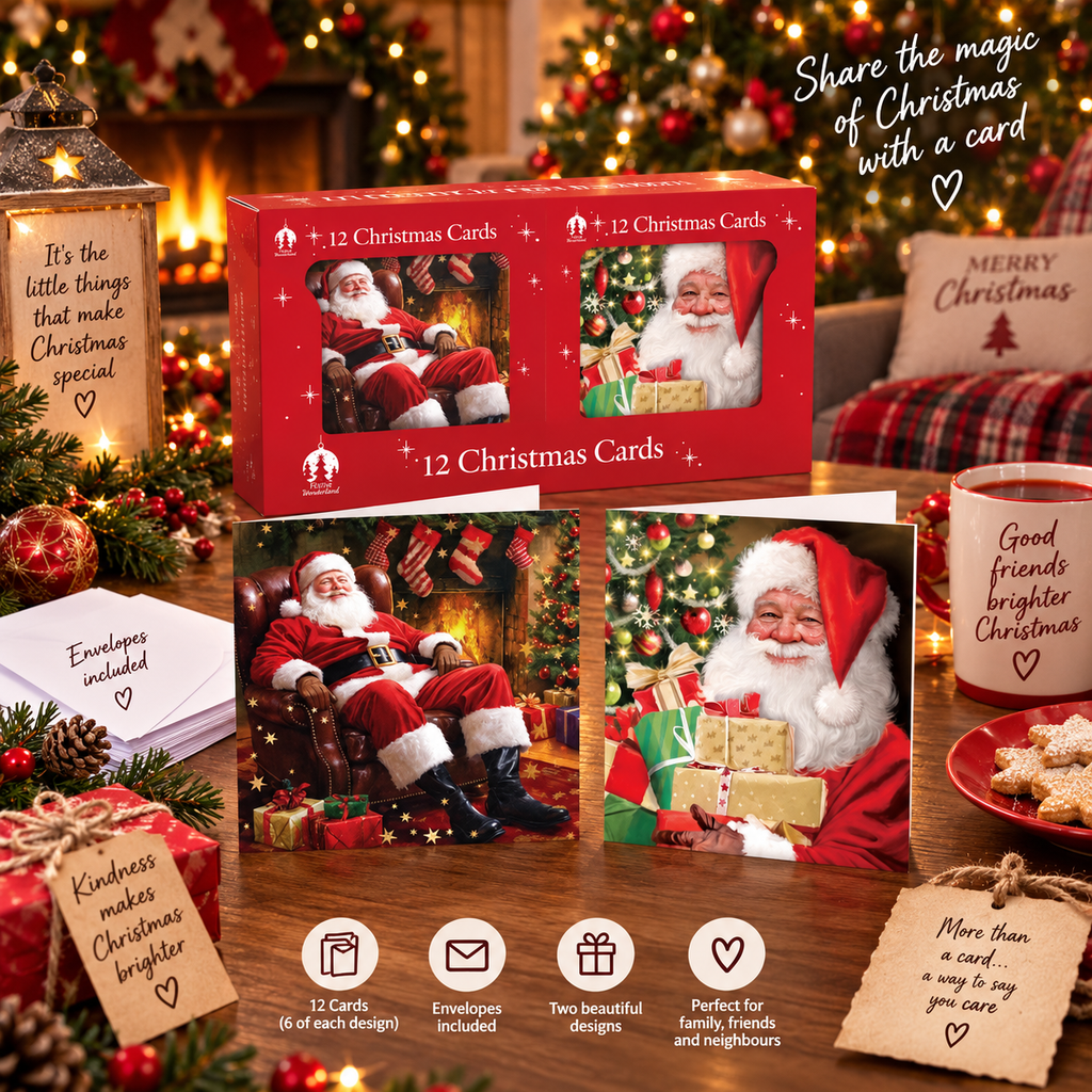 12 Christmas Cards - Traditional Santa